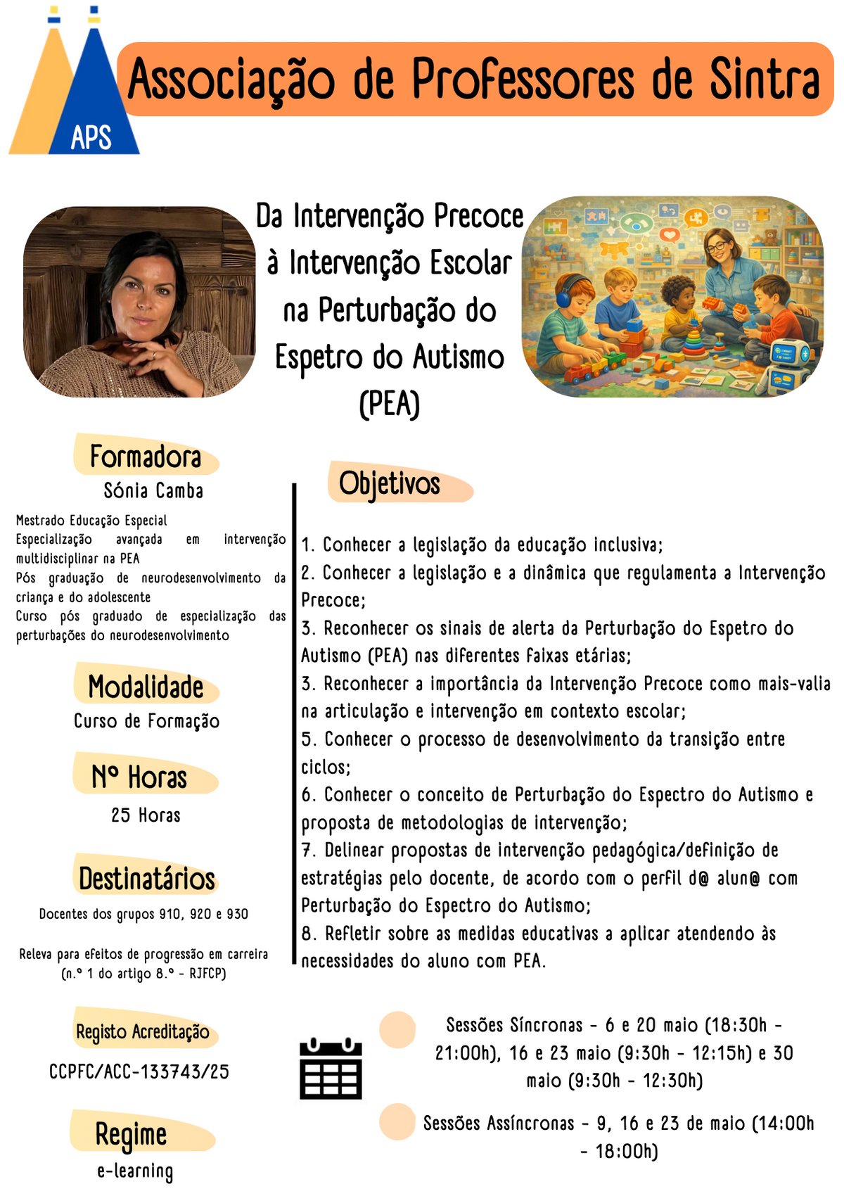 Cartaz da ação de formação Intervenção Escolar na Perturbação do Espetro do Autismo (PEA)
