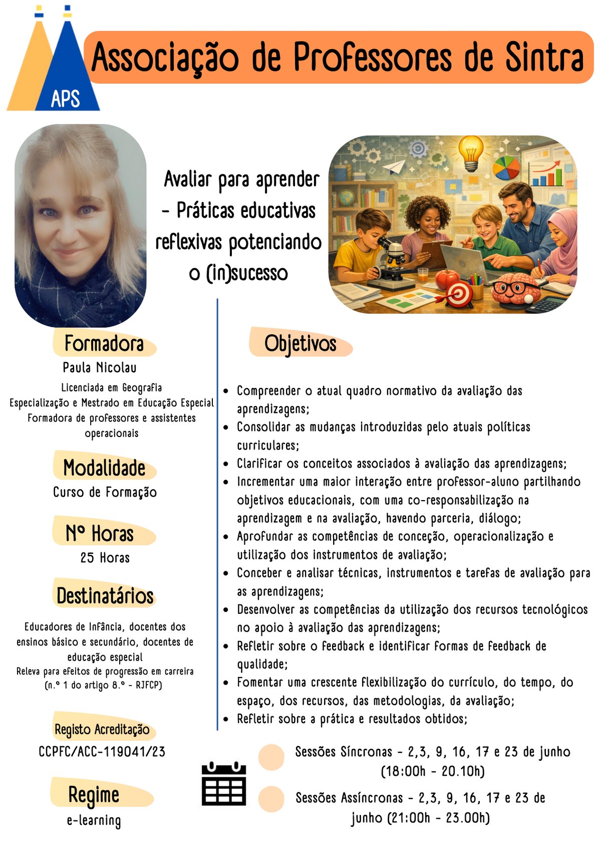 Cartaz da ação de formação Avaliar para Aprender — Práticas Educativas Reflexivas Potenciando o (In)sucesso