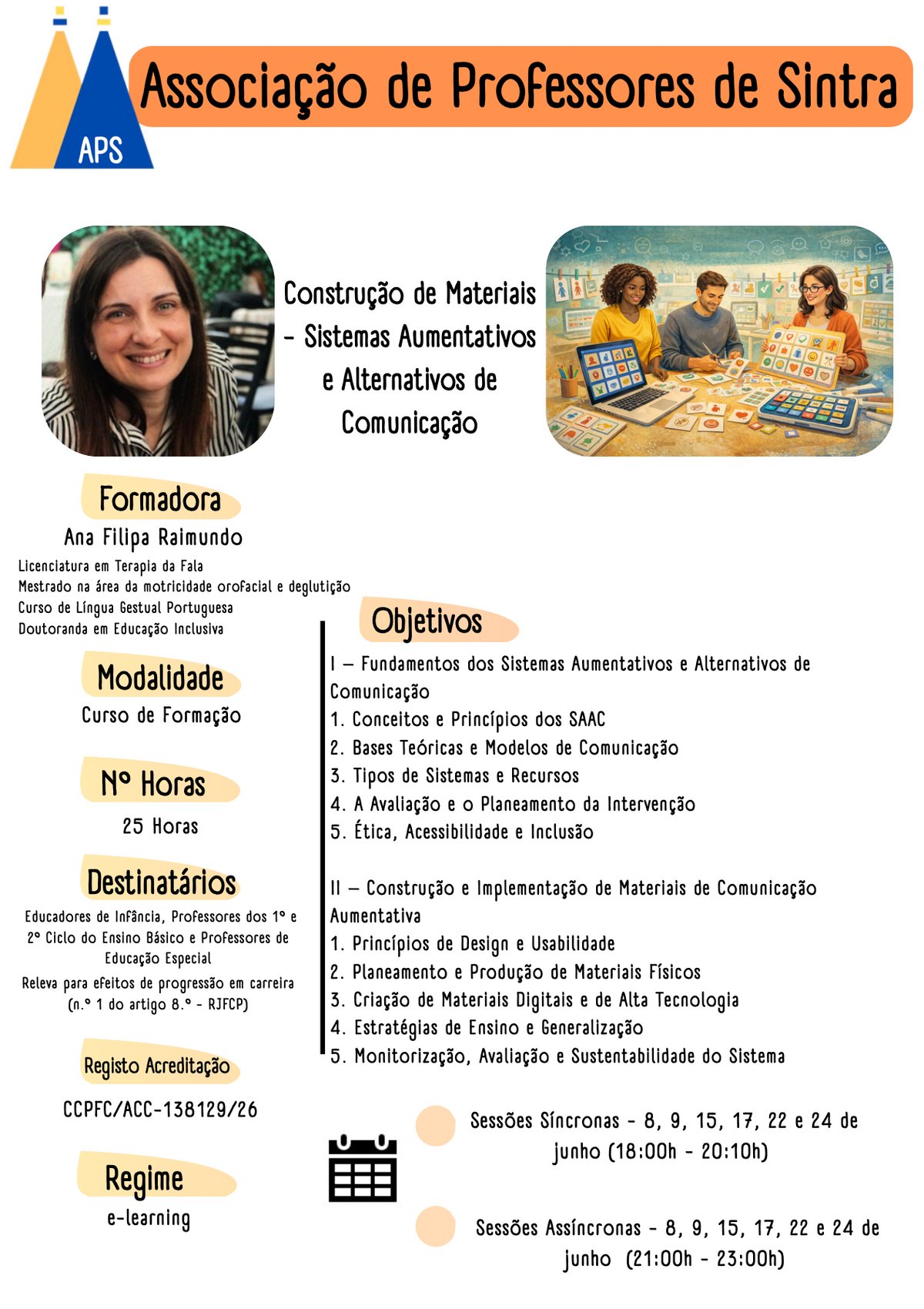 Cartaz da ação de formação Construção de Materiais — Sistemas Aumentativos e Alternativos de Comunicação